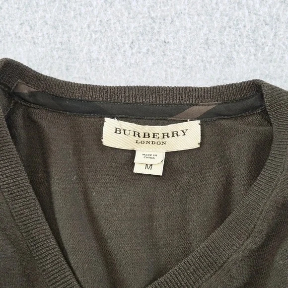 Burberry London Sweater Mens M Brown V-Neck Pullover Cotton Blend Lightweight - Picture 5 of 9